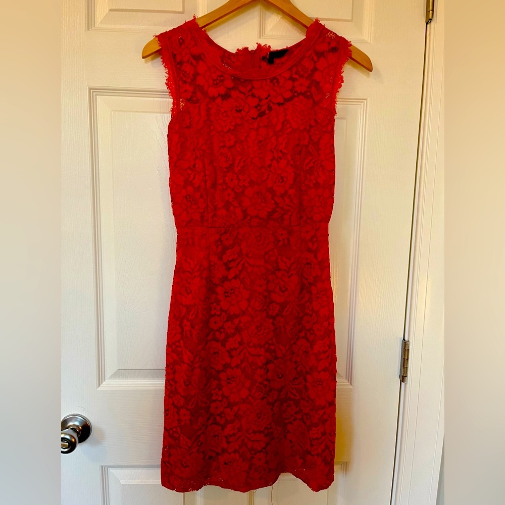 Red lace knee length sleeveless dress (Christmas, New Year, wedding, holidays)